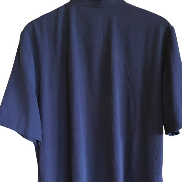 Two Twenty Vintage Rayon Blend Tunic: Dark Blue Blazer, Unique Buttons, Size 18 - Picture 2 of 9